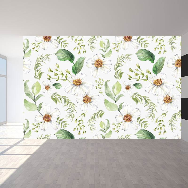Modern Flower Wall Mural Non-Woven Stain Resistant Soft Color Wall Art for Living Room