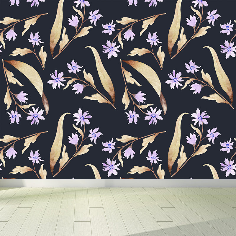 Modern Flower Wall Mural Non-Woven Stain Resistant Soft Color Wall Art for Living Room