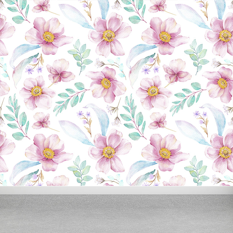 Modern Flower Wall Mural Non-Woven Stain Resistant Soft Color Wall Art for Living Room
