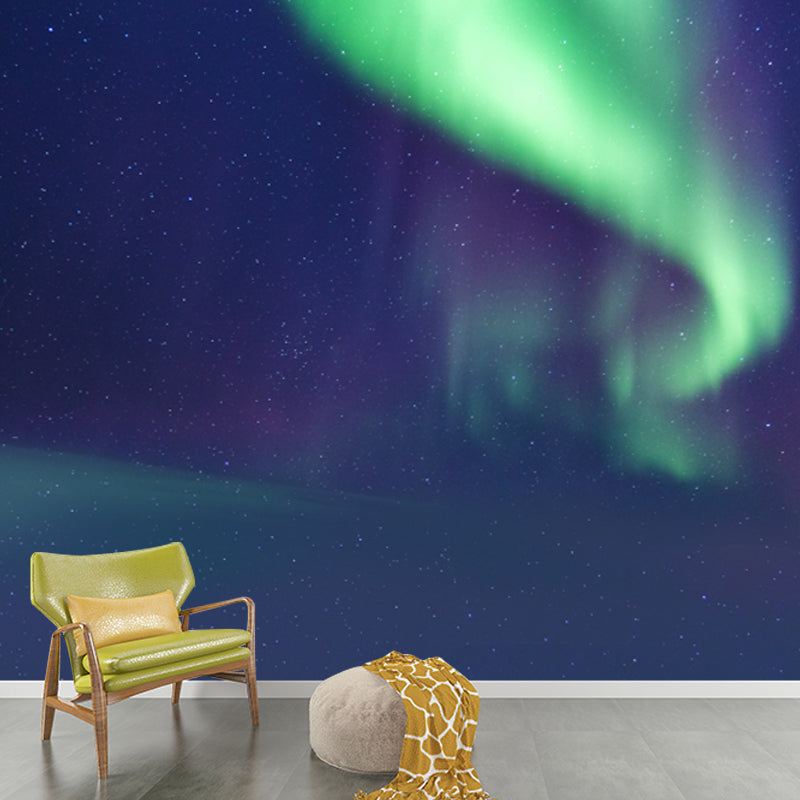 Aqua Northern Light Wallpaper Mural Moisture Resistant Modern Living Room Wall Art