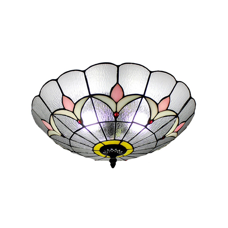Classic Tiffany Bowl Ceiling Mount Light with Small Flower Glass Clear Ceiling Lamp for Bedroom
