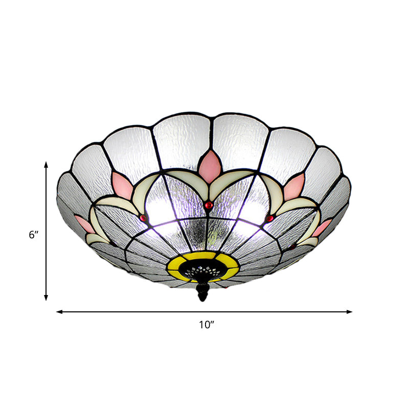 Classic Tiffany Bowl Ceiling Mount Light with Small Flower Glass Clear Ceiling Lamp for Bedroom