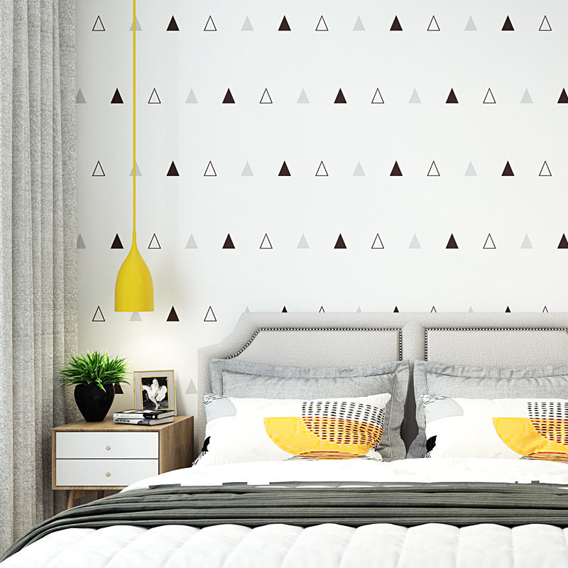 Bedroom and Coffee Shop Wallpaper with Black and White House and Triangle Design, 23.5-inch x 33-foot