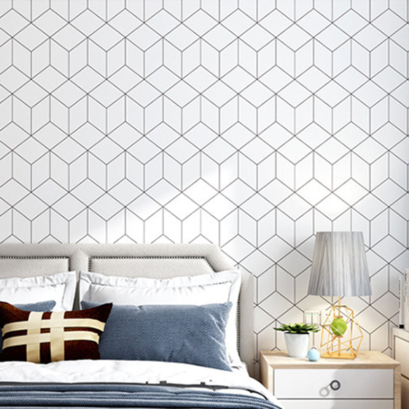 Bedroom and Coffee Shop Wallpaper with Black and White House and Triangle Design, 23.5-inch x 33-foot