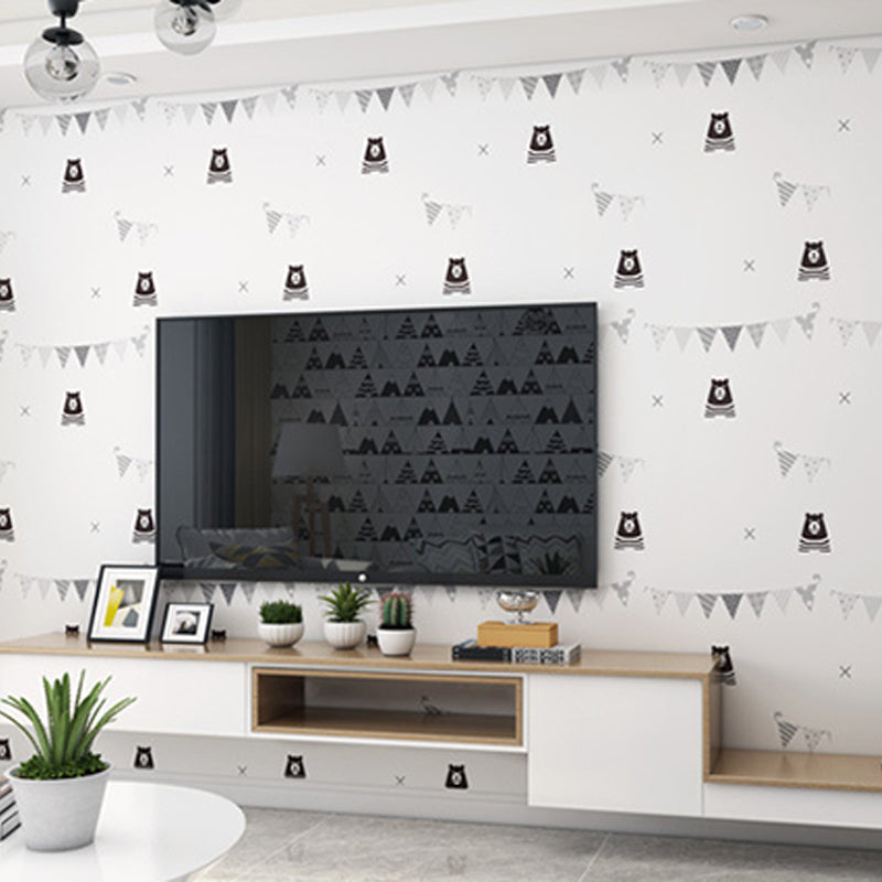 Bedroom and Coffee Shop Wallpaper with Black and White House and Triangle Design, 23.5-inch x 33-foot