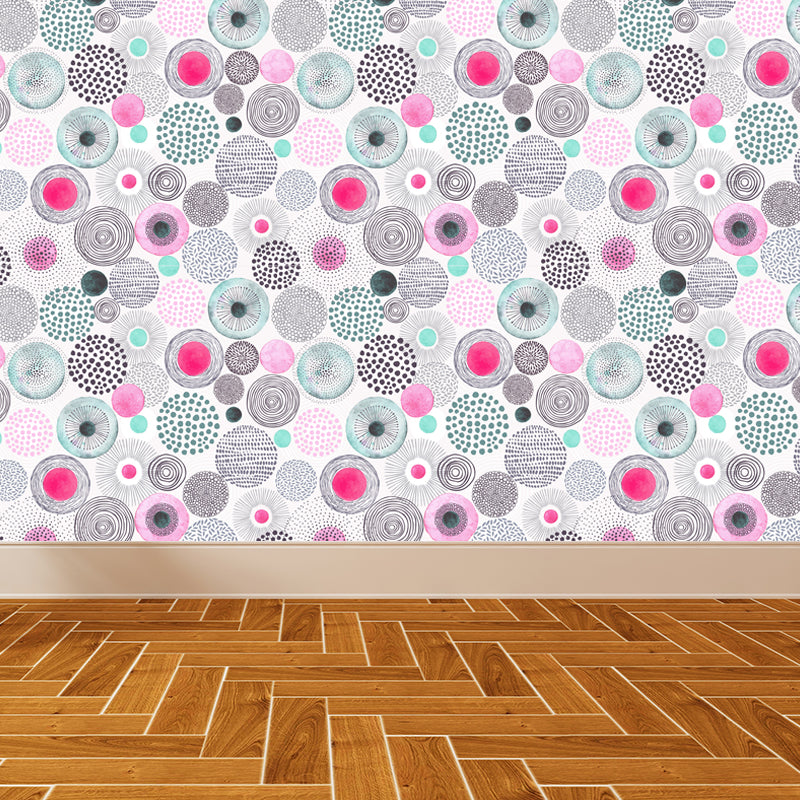 Large Floral Circles Wallpaper Mural Water Resistant Modern Style Bedroom Wall Decor