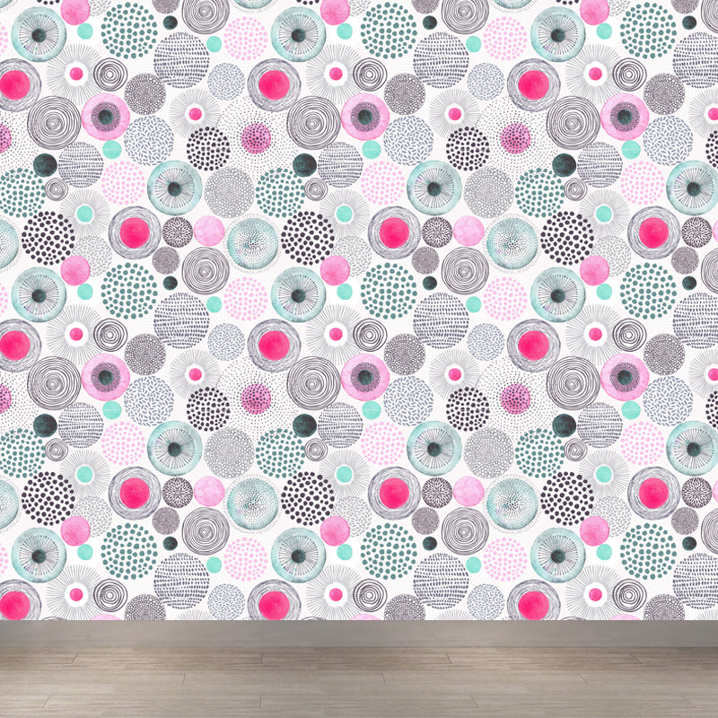 Large Floral Circles Wallpaper Mural Water Resistant Modern Style Bedroom Wall Decor