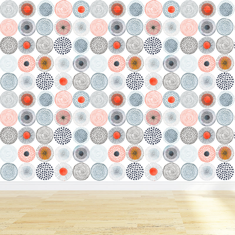 Large Floral Circles Wallpaper Mural Water Resistant Modern Style Bedroom Wall Decor