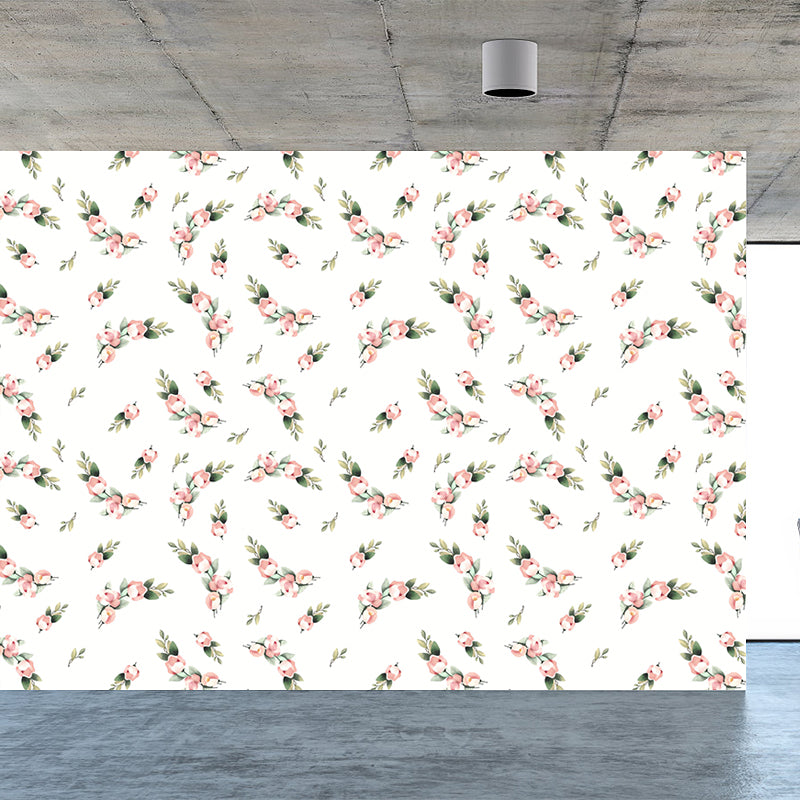 Pastel Blossoming Flowers Wall Mural Waterproofing Contemporary Girls Room Wall Art