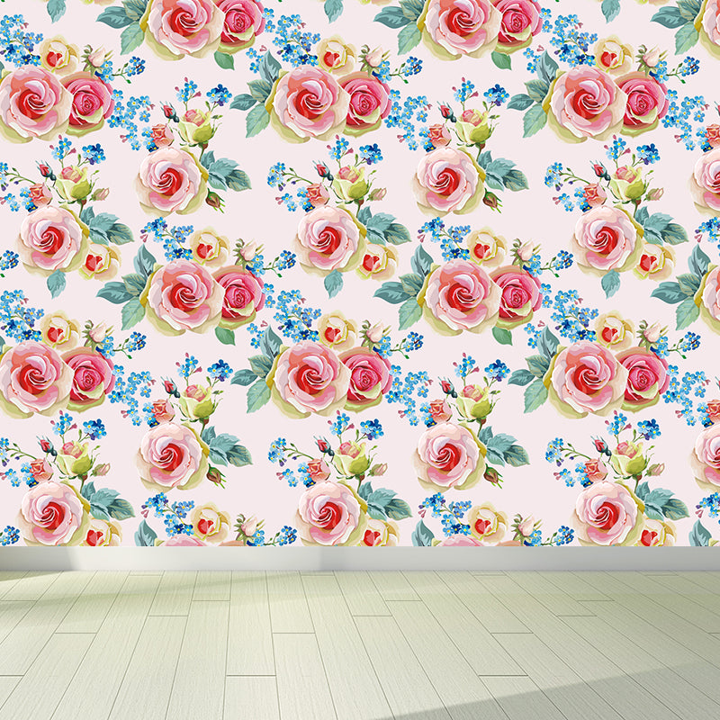 Pastel Blossoming Flowers Wall Mural Waterproofing Contemporary Girls Room Wall Art