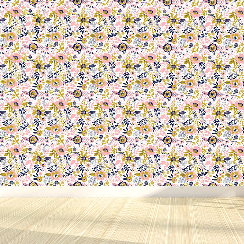 Pastel Blossoming Flowers Wall Mural Waterproofing Contemporary Girls Room Wall Art