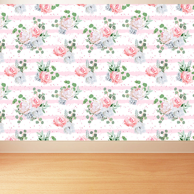 Trendy Blooming Flowers Mural Decal Non-Woven Washable Soft Color Wall Decor for Bedroom