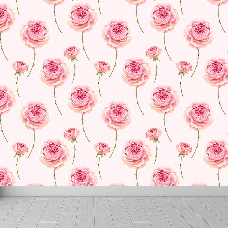 Trendy Blooming Flowers Mural Decal Non-Woven Washable Soft Color Wall Decor for Bedroom