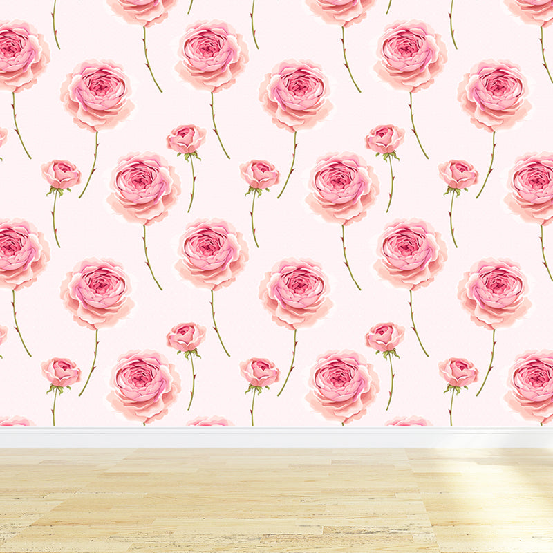 Autocollant Mural de fleurs en fleurs tendance, Non tissé, lavable, décoration murale de couleur douce pour chambre à coucher