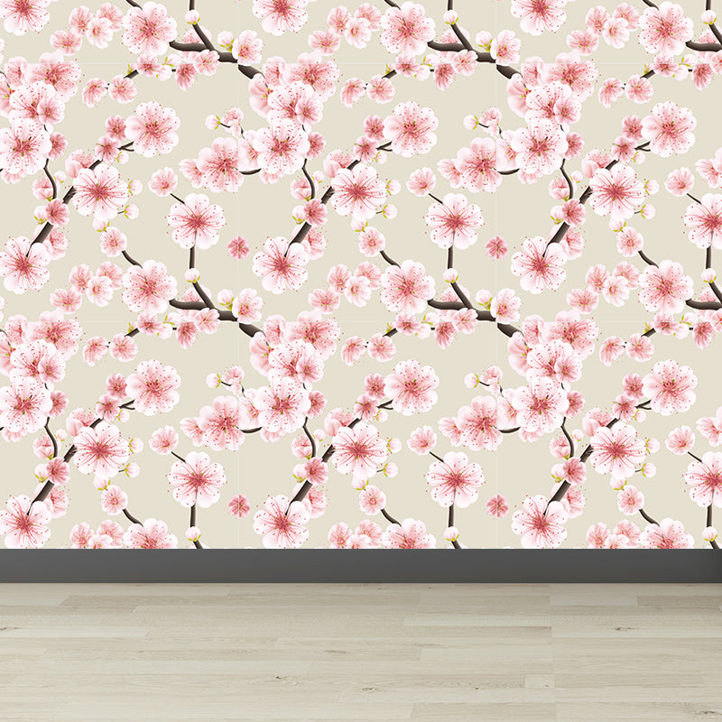 Trendy Blooming Flowers Mural Decal Non-Woven Washable Soft Color Wall Decor for Bedroom