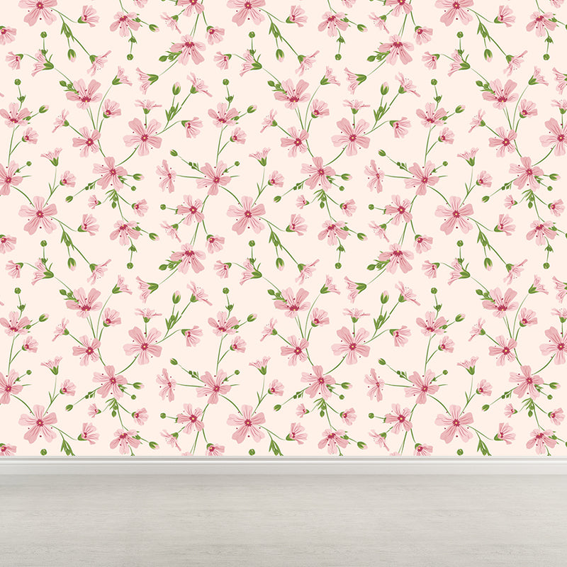 Beautiful Flower Branches Mural Wallpaper for Girls Bedroom, Light Color, Custom Print