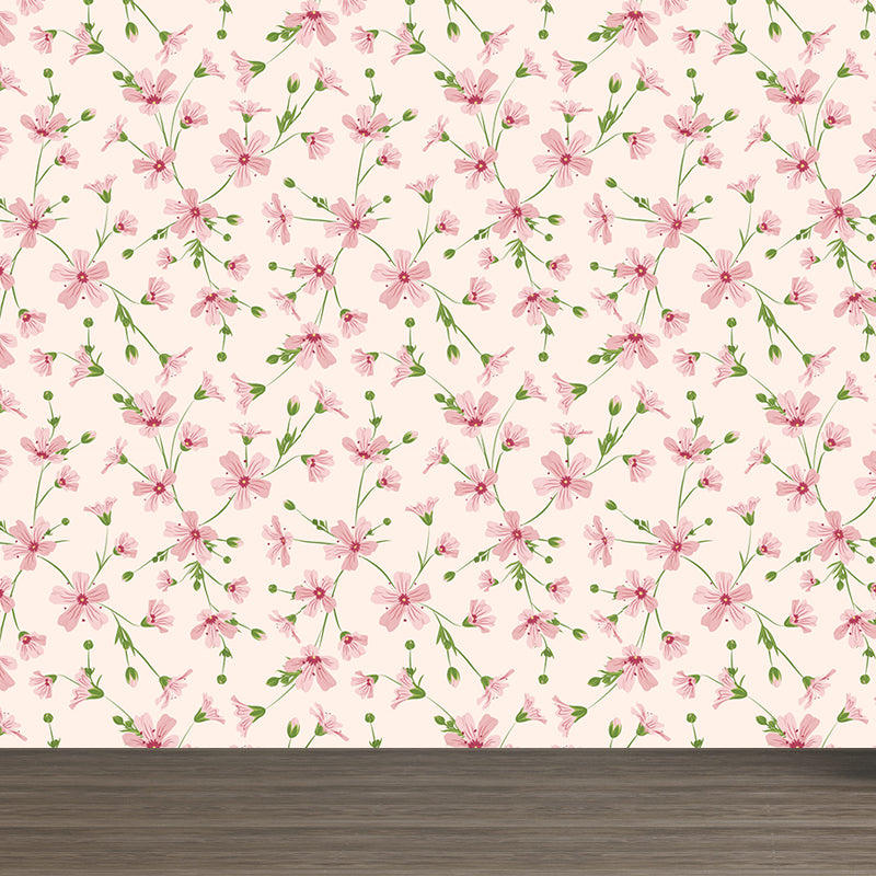 Beautiful Flower Branches Mural Wallpaper for Girls Bedroom, Light Color, Custom Print