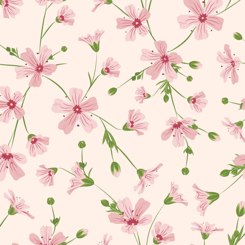 Beautiful Flower Branches Mural Wallpaper for Girls Bedroom, Light Color, Custom Print