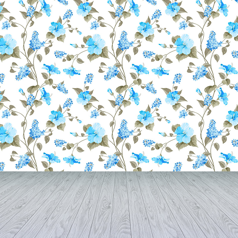 Beautiful Flower Branches Mural Wallpaper for Girls Bedroom, Light Color, Custom Print