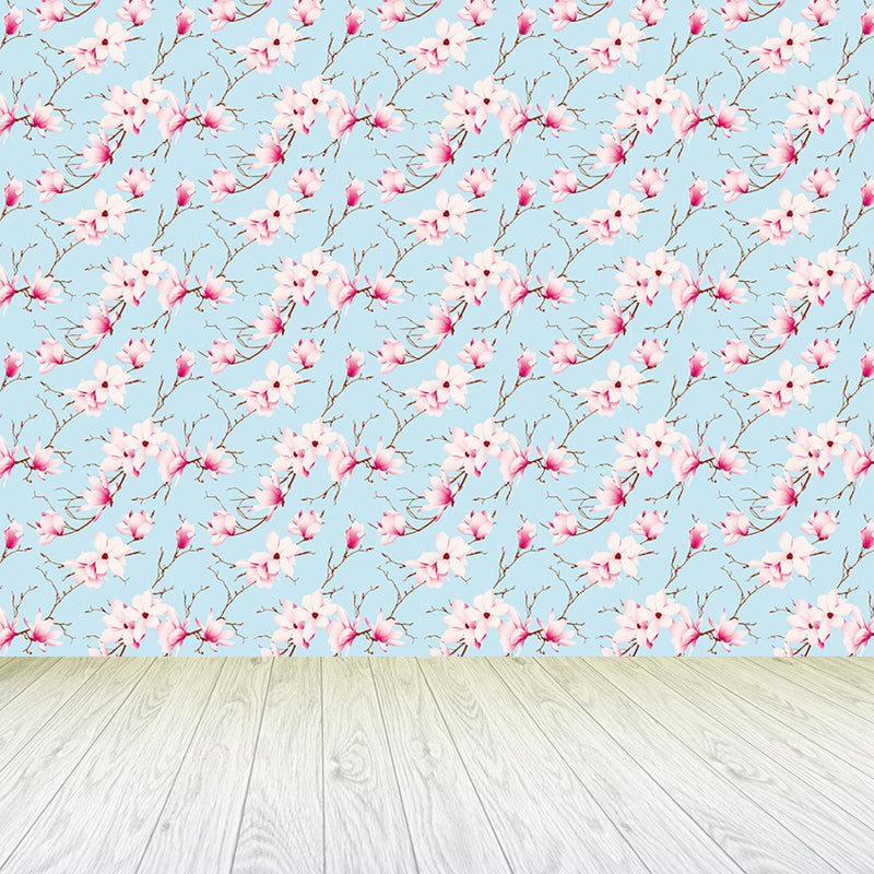 Beautiful Flower Branches Mural Wallpaper for Girls Bedroom, Light Color, Custom Print