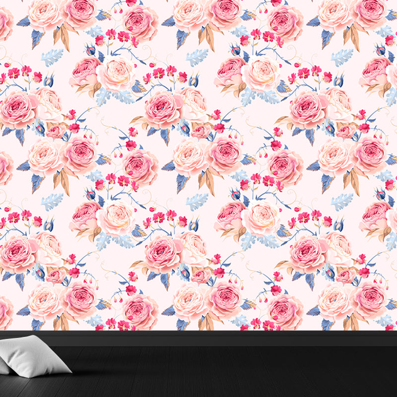 Stylish Rose Blossom Wallpaper Mural Pastel Color Flower Wall Covering for Bedroom
