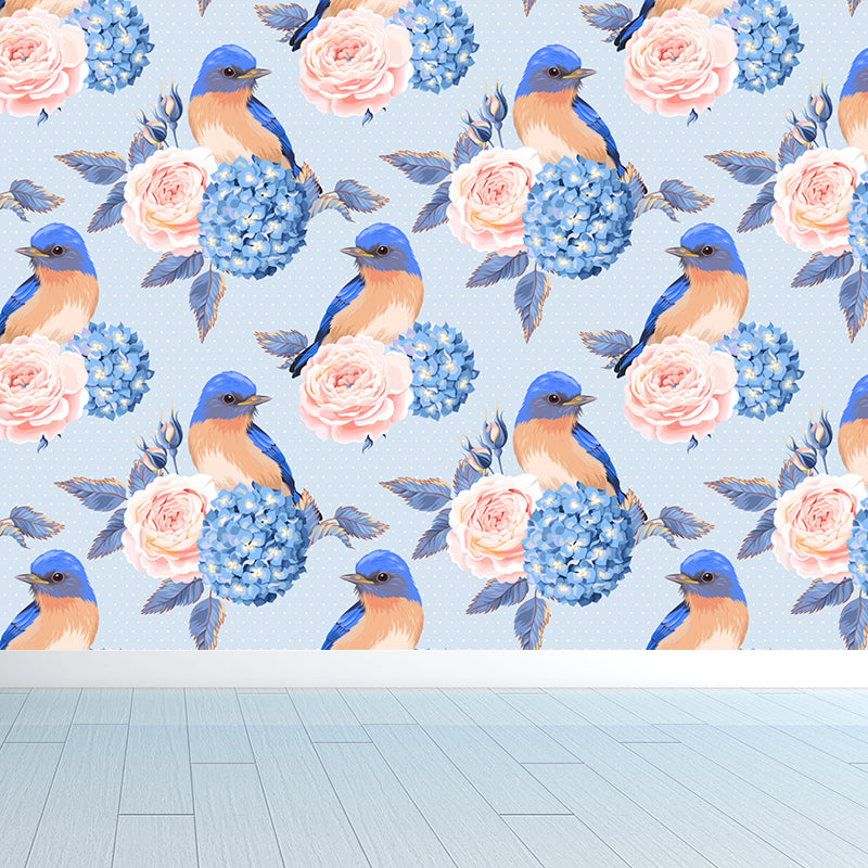 Stylish Rose Blossom Wallpaper Mural Pastel Color Flower Wall Covering for Bedroom