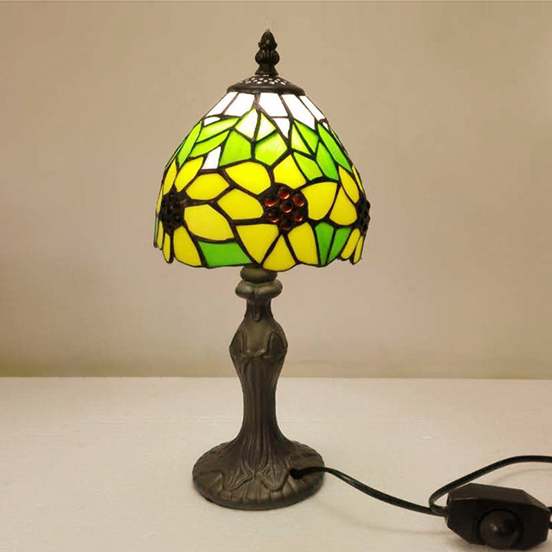 Buntglas Sonnenblumenschreibtisch Licht 1 Kopf Tiffany Rustikales Studium Licht in Gelb für Kinder Schlafzimmer