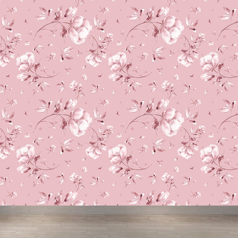 Big Blossom Wallpaper Mural Contemporary Pretty Flowers Wall Covering in Pastel Color