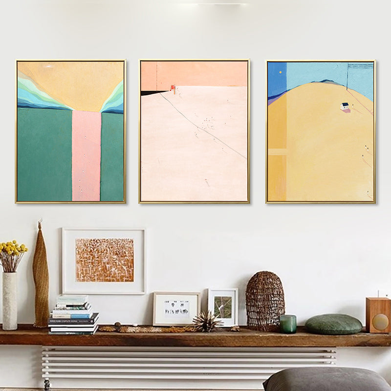 Toile de dessin de paysage abstrait, décoration murale texturée nordique de couleur douce pour chambre