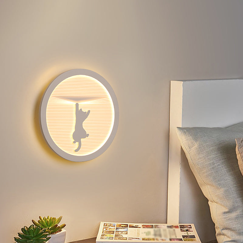 Circular Bedside Surface Wall Spliques A acrílico Led de la pared de la pared de la pared con diseño paraguas/nubes/pájaros en blanco