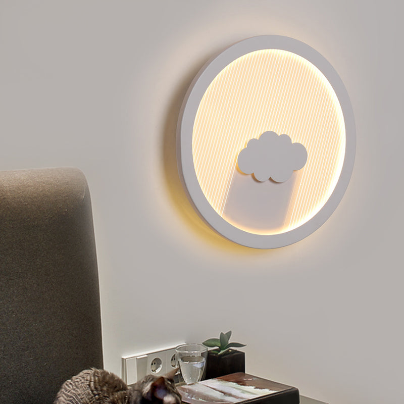 Circular Bedside Surface Wall Spliques A acrílico Led de la pared de la pared de la pared con diseño paraguas/nubes/pájaros en blanco