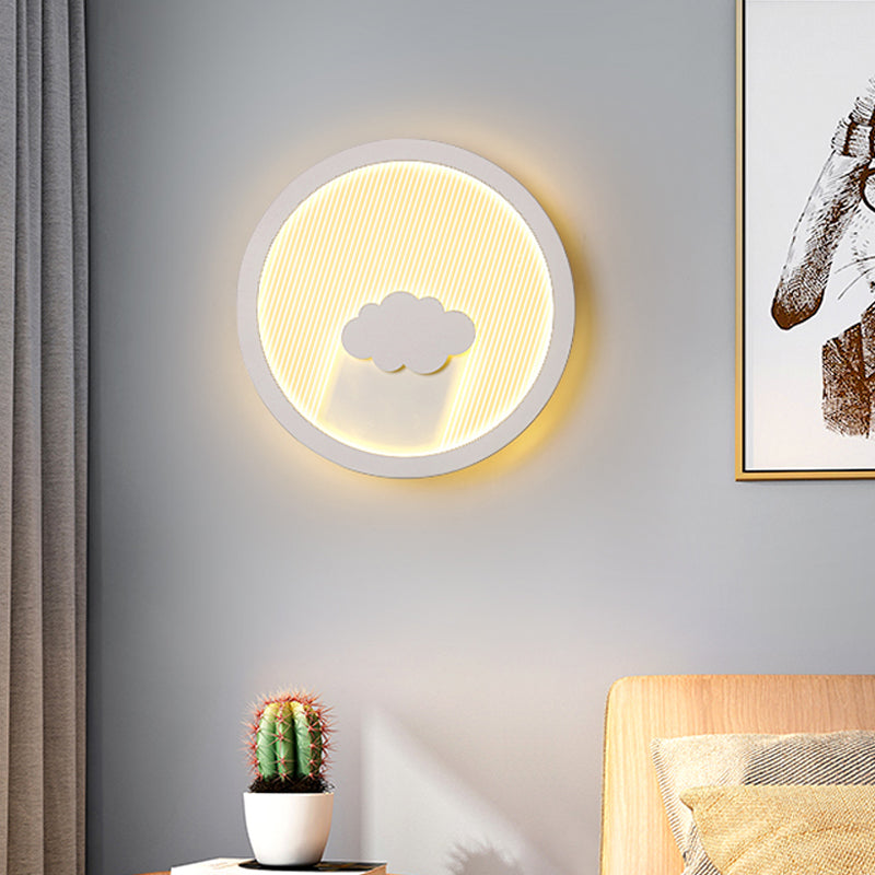 Circular Bedside Surface Wall Spliques A acrílico Led de la pared de la pared de la pared con diseño paraguas/nubes/pájaros en blanco