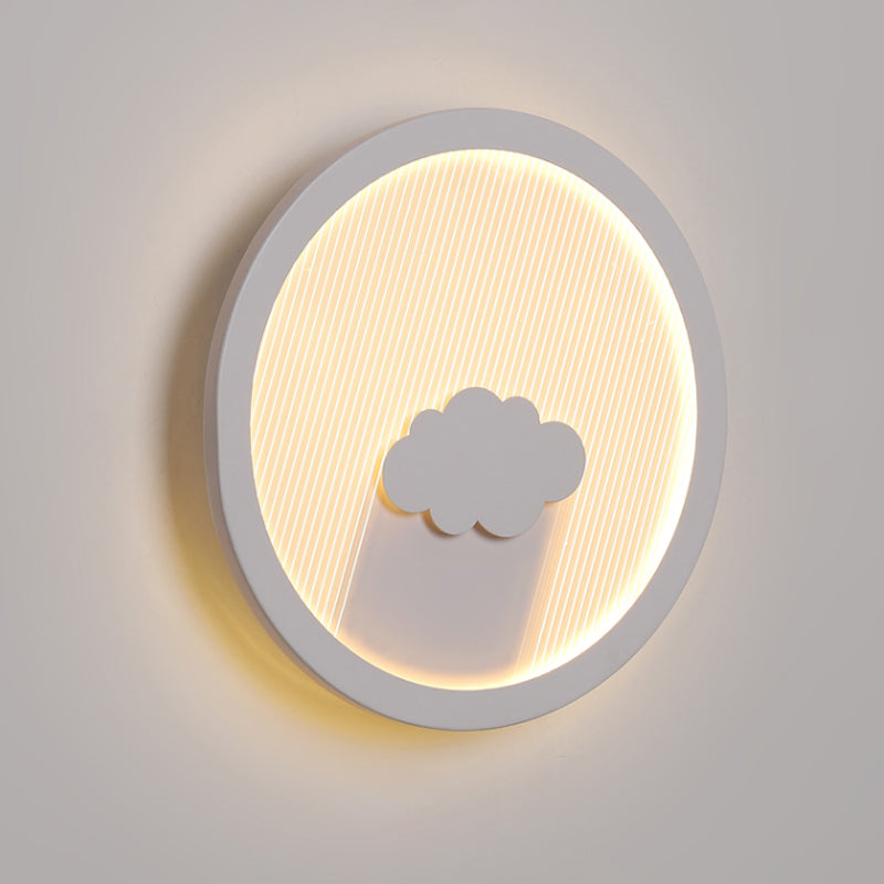 Circular Bedside Surface Wall Spliques A acrílico Led de la pared de la pared de la pared con diseño paraguas/nubes/pájaros en blanco
