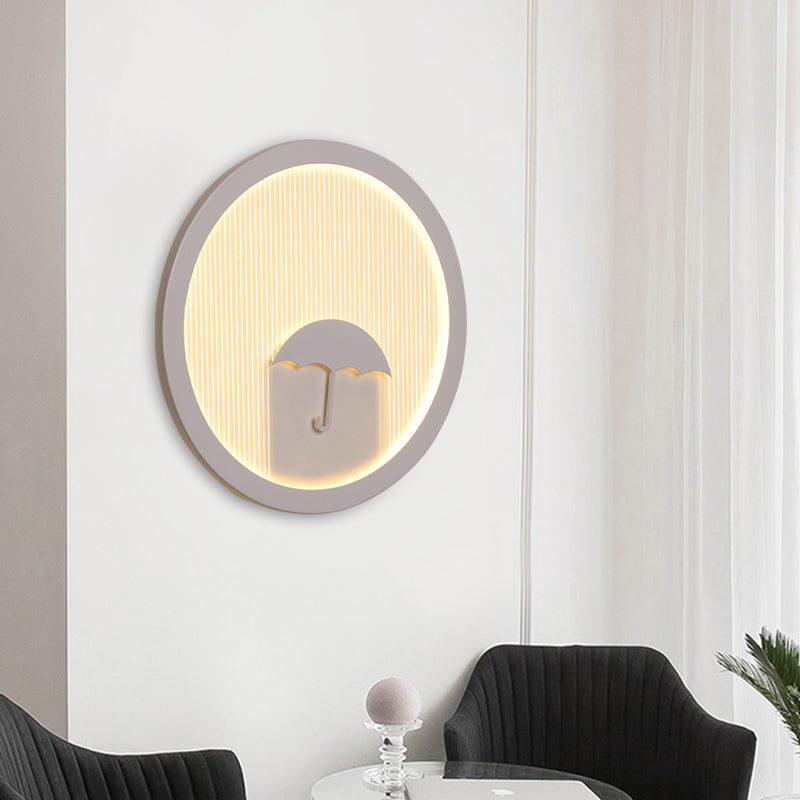 Circular Bedside Surface Wall Sconce Acrylic LED Cartoon Wall Lighting with Umbrella/Cloud/Bird Design in White