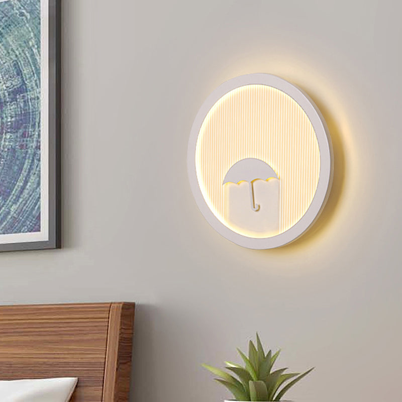 Circular Bedside Surface Wall Spliques A acrílico Led de la pared de la pared de la pared con diseño paraguas/nubes/pájaros en blanco