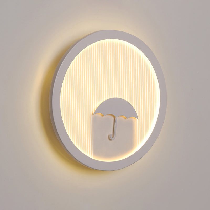 Circular Bedside Surface Wall Spliques A acrílico Led de la pared de la pared de la pared con diseño paraguas/nubes/pájaros en blanco