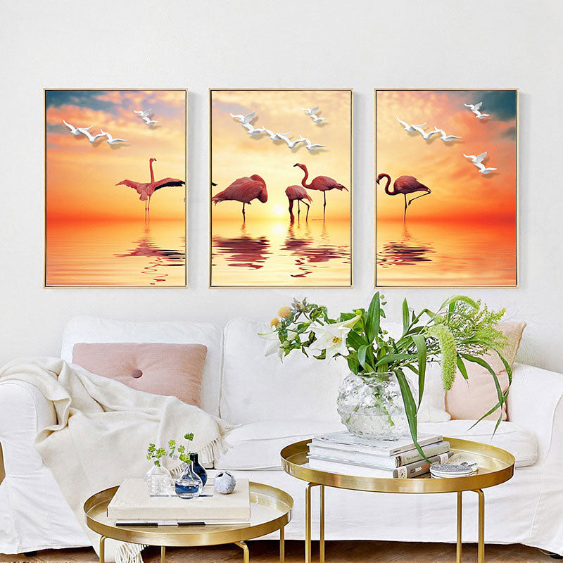 Tropical Flamingo and Seagull Canvas Orange Decorative Art Print for Living Room