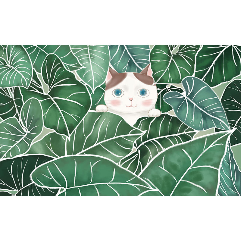 Leaves and Animal Mural Wallpaper Modern Non-Woven Material Wall Covering in Green