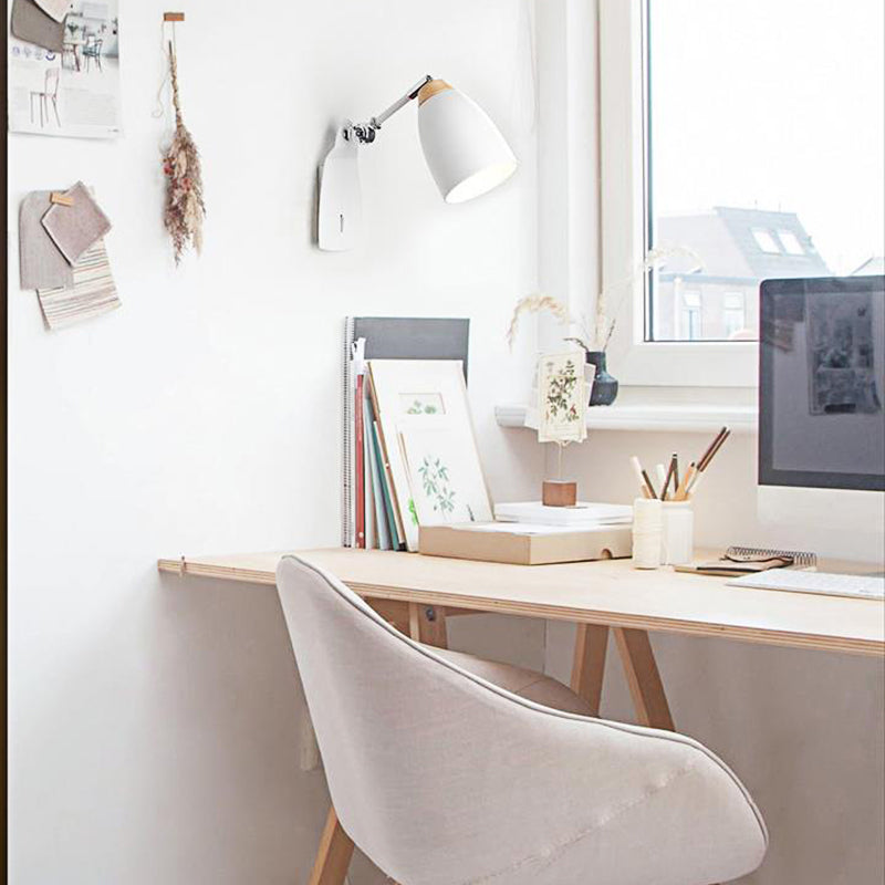 Black/White Tapered Wall Lighting Fixture Simple Metallic 1 Head Sconce Light Fixture with Switch for Study