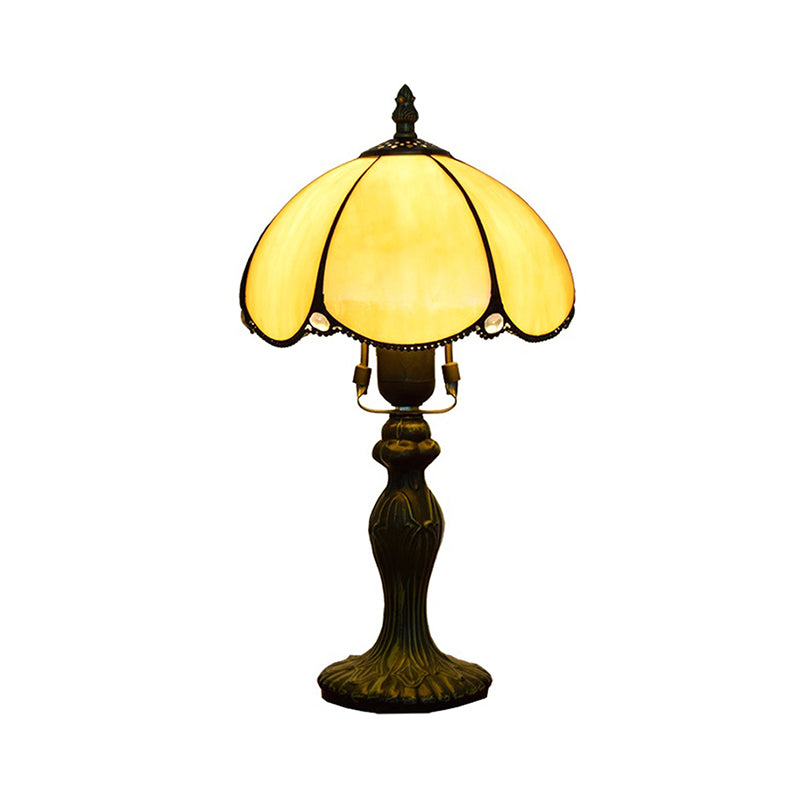 Traditionele koepelle leeslicht kunstglas 1 lichttafellicht met kalebasbasis in blauw/geel voor studieruimte