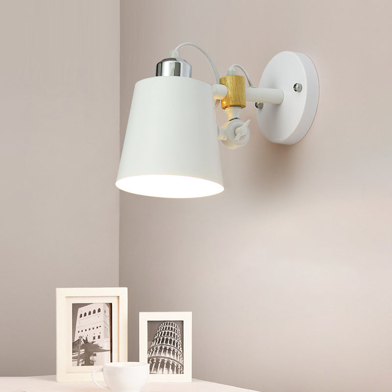 1 Head Barrel Wall Lamp Sconce Industrial White/Black Metal Wall Lighting with Adjustable Node