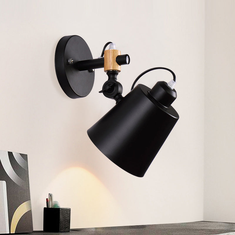 1 Head Barrel Wall Lamp Sconce Industrial White/Black Metal Wall Lighting with Adjustable Node