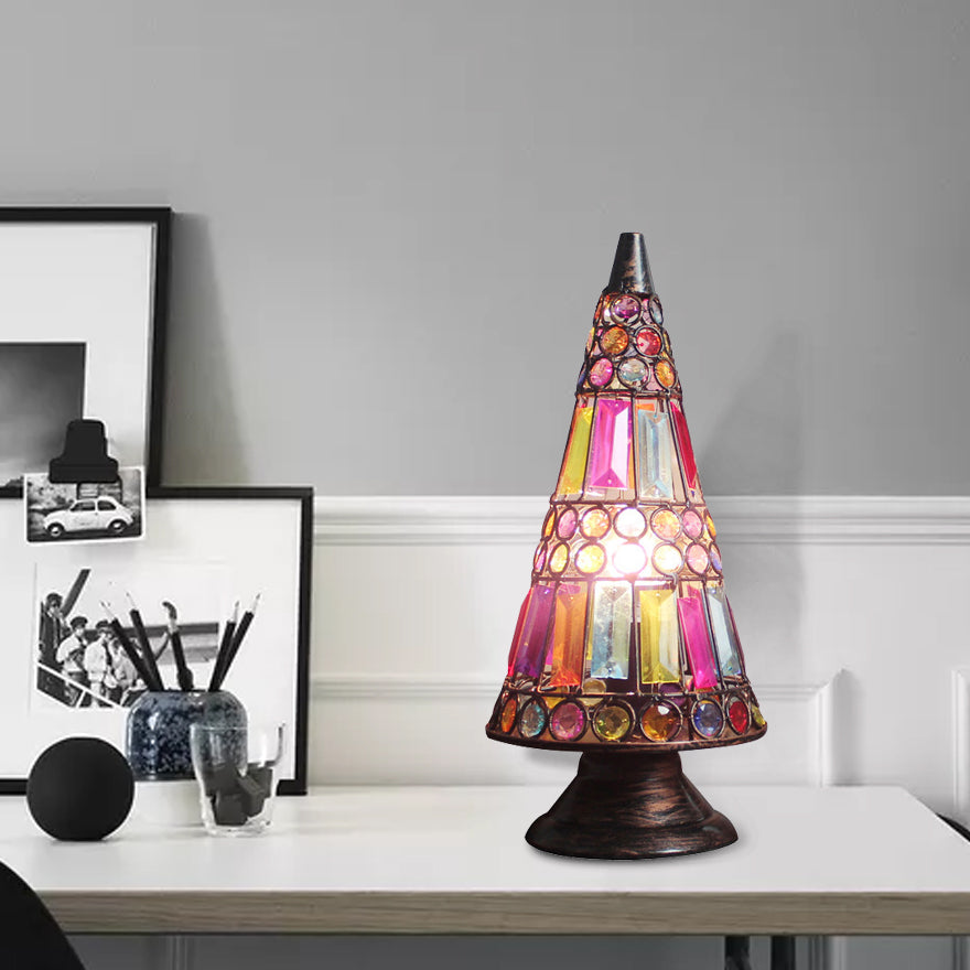 Lampada da tavolo trapezoidale sottile multicolore Lampada da tavolo in vetro marocchino a 1 luce in rosa per hotel