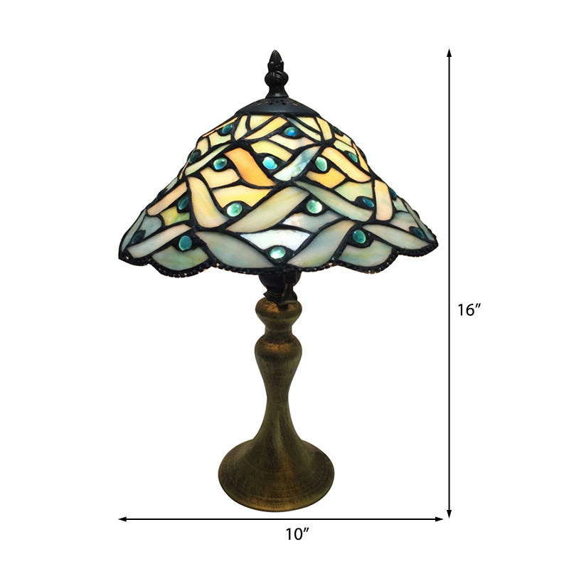 Lampada da scrivania conica in vetro colorato per sala studio 1 luce Lampada da scrivania antica Tiffany in verde per comodino
