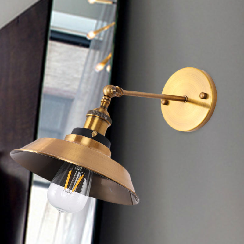 Iron Antiqued Gold Wall Lighting Conic/Barn Shade 1 Bulb Vintage Sconce Light Fixture with Adjustable Joint