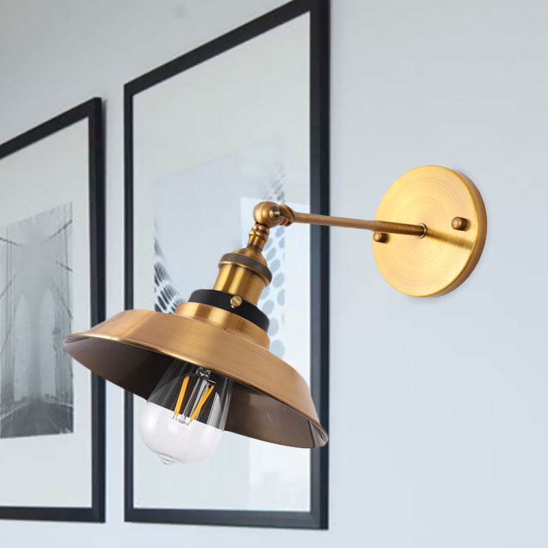 Iron Antiqued Gold Wall Lighting Conic/Barn Shade 1 Bulb Vintage Sconce Light Fixture with Adjustable Joint