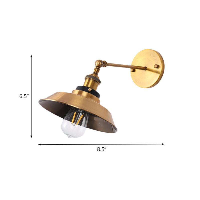Iron Antiqued Gold Wall Lighting Conic/Barn Shade 1 Bulb Vintage Sconce Light Fixture with Adjustable Joint