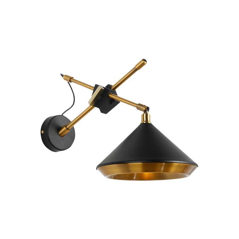 Retro Conical Swivelable Wall Light 1 Head Iron Sconce Lighting in Black/White and Brass Inner with X Arm