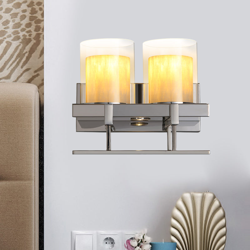 Colonna in metallo sconce luce tradizionale tradizionale lampada da parete con 2 teste in cromo con supporto in vetro