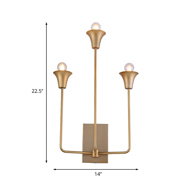 Lampada a campana in metallo Lampada Luxury 3 lampadine per la camera da letto illuminazione montata in oro con braccio dritto